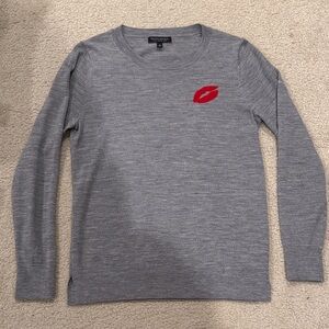 Banana Republic Gray Crewneck Sweater with Red Lip Accent